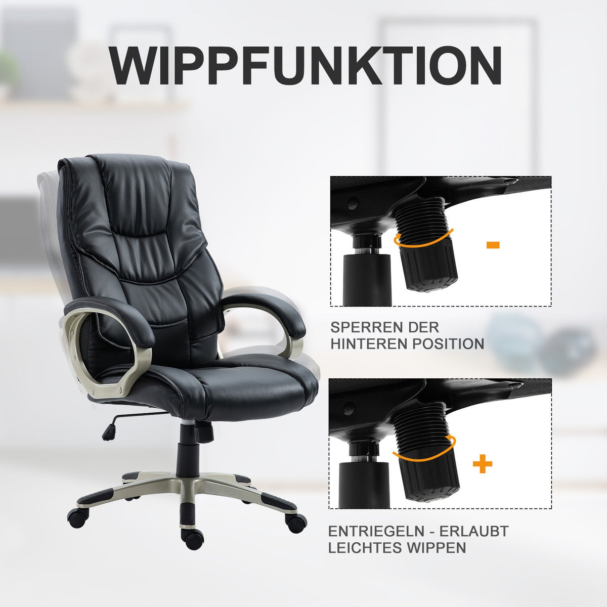 Office Chair Executive Chair Ergonomic Office Chair With Rocker Function, Sports Seat Design, High Backrest, 70X58X114-124Cm