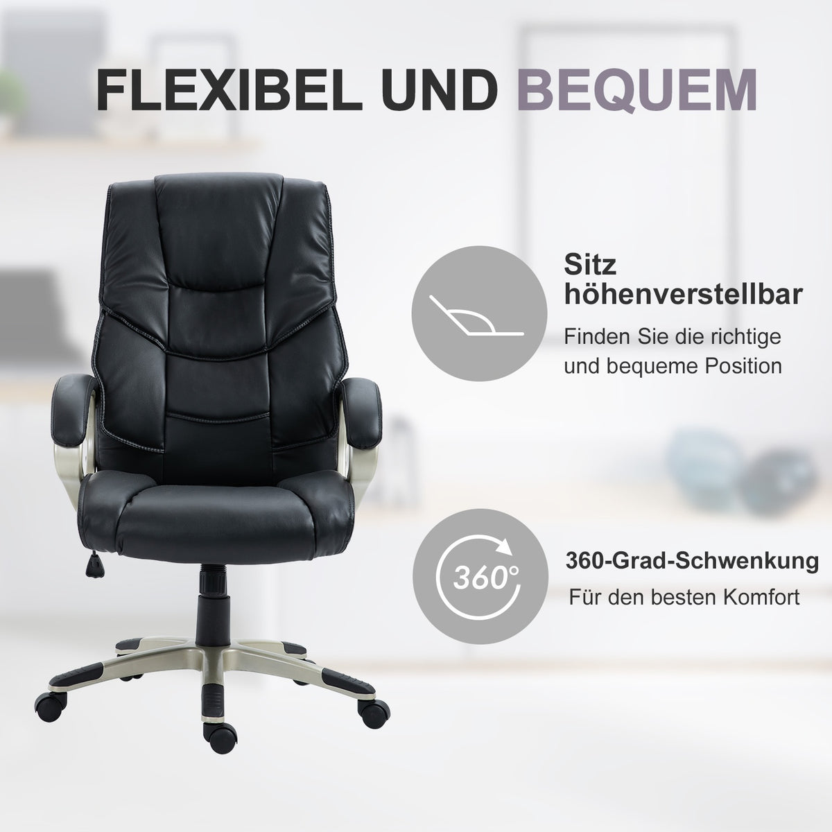Office Chair Executive Chair Ergonomic Office Chair With Rocker Function, Sports Seat Design, High Backrest, 70X58X114-124Cm