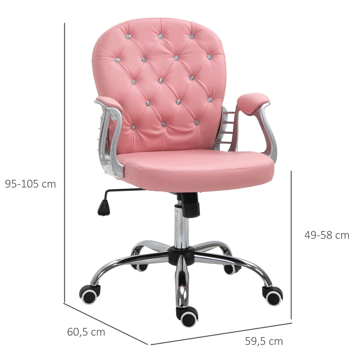 Office Chair Executive Chair Ergonomic Padded Backrest, Pink, Pu, 59.5 X 60.5 95-105 Cm