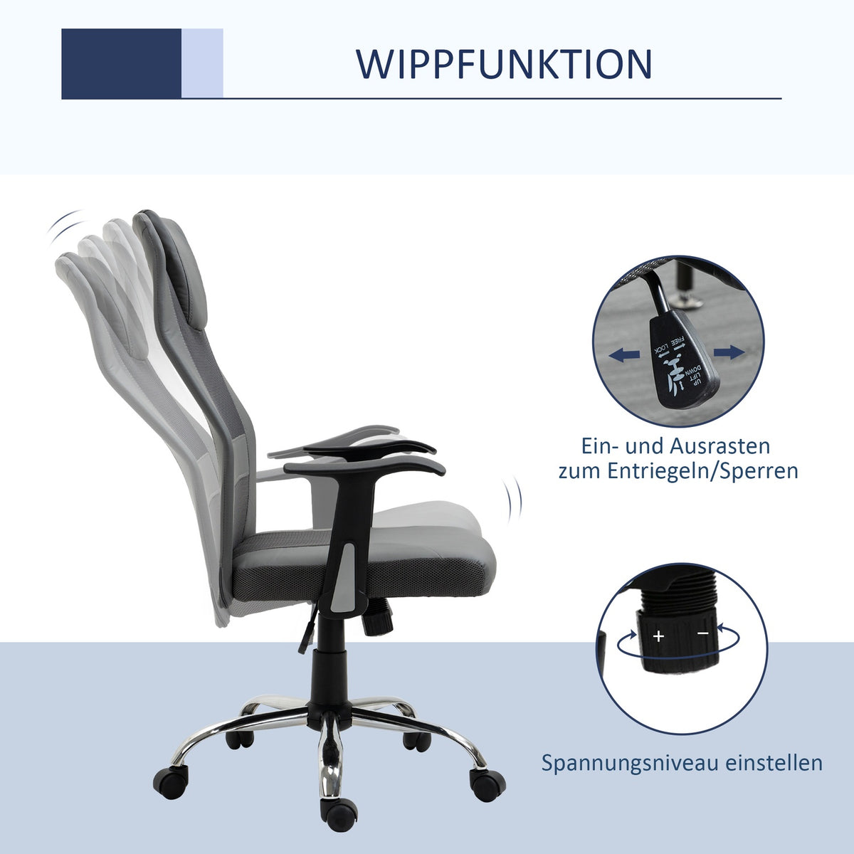 Office Chair Executive Chair Height Adjustable, Ergonomic, Faux Leather, Gray, 66X73X108-118 Cm