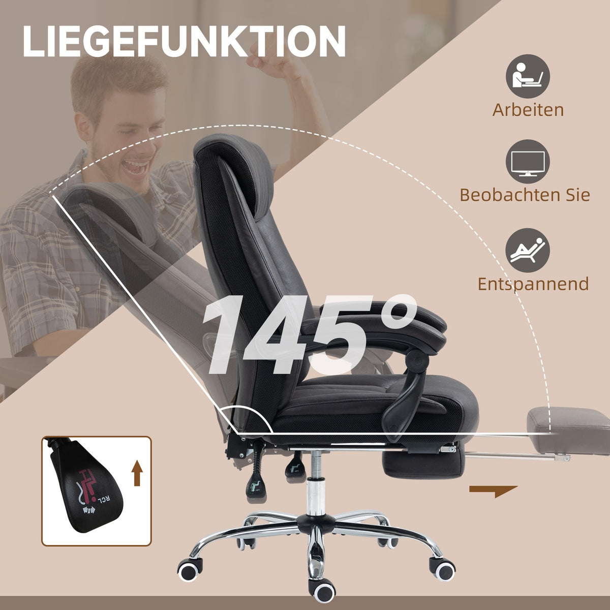 Office Chair Executive Chair With Footrest Height Adjustable Microfiber Tilt Steel Black