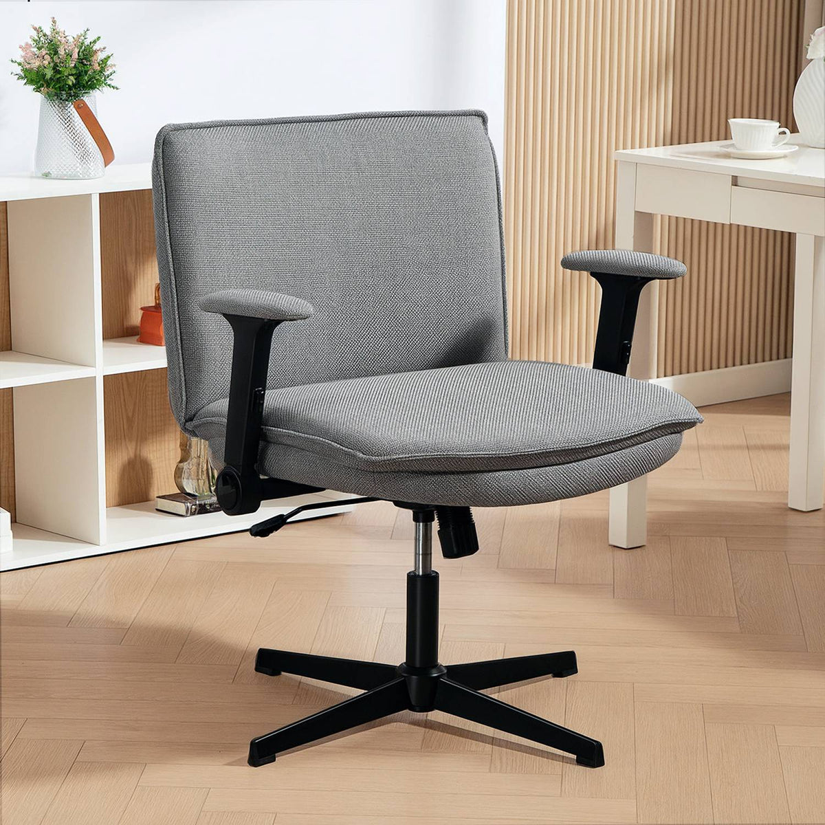 Office Chair, Foldable Arms, Wide Linen Look, Adjustable Height