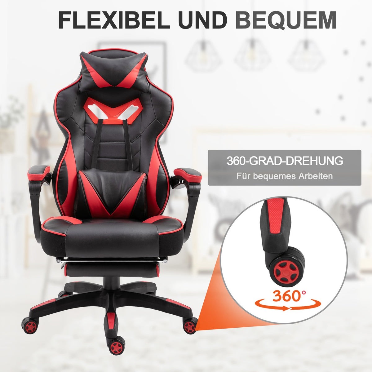 Office Chair Gaming Chair Massage Function Executive Chair Faux Leather Height Adjustable Black + Blue W68Xd69Xh108-117Cm