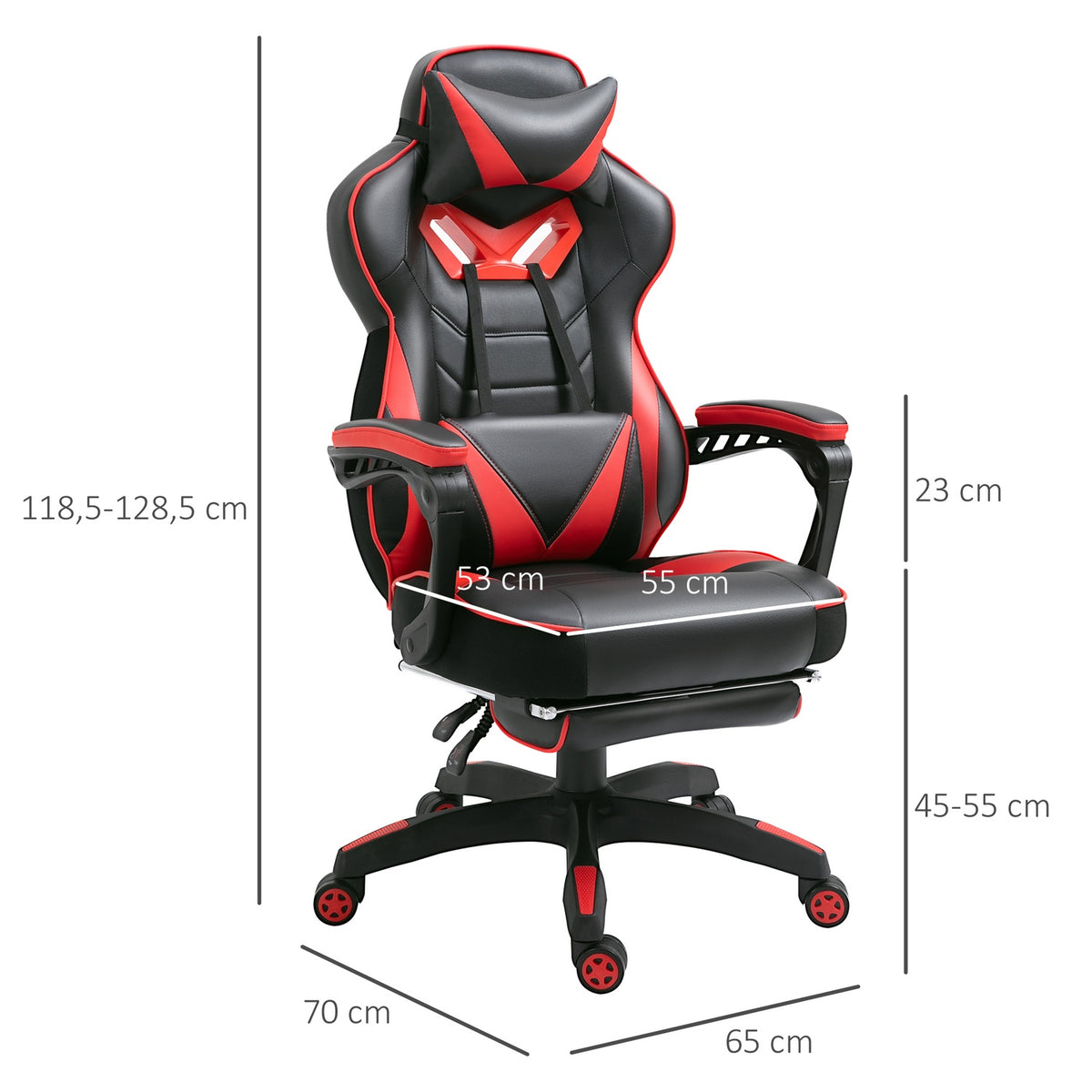 Office Chair Gaming Chair Massage Function Executive Chair Faux Leather Height Adjustable Black + Blue W68Xd69Xh108-117Cm