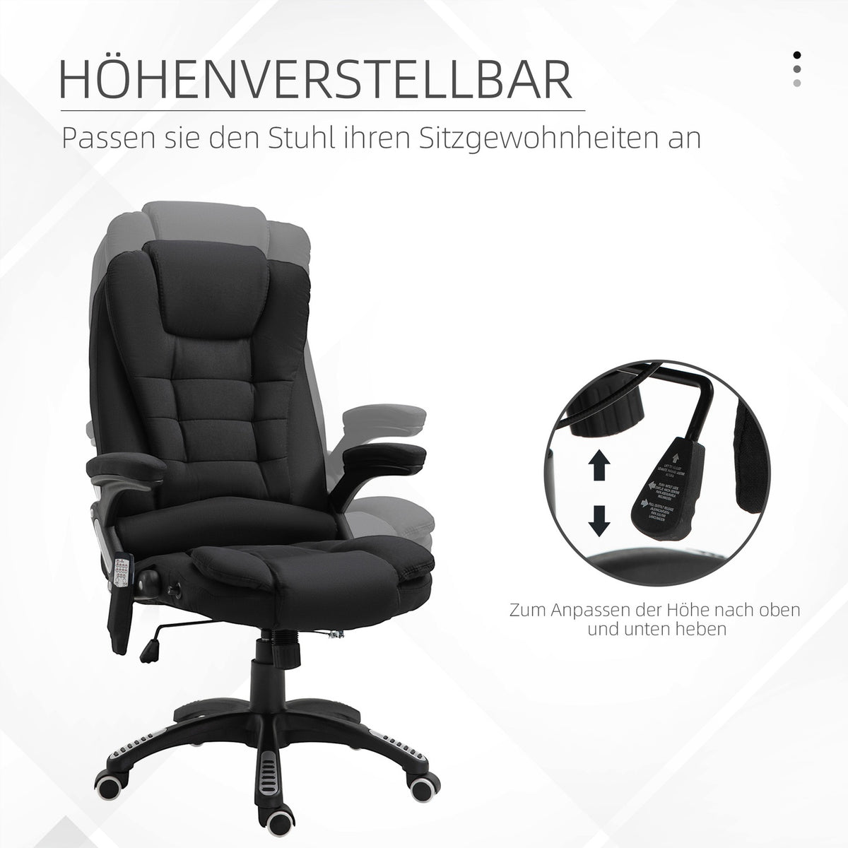 Office Chair Gaming Chair Massage Function Height Adjustable Black 67X74X116-126Cm