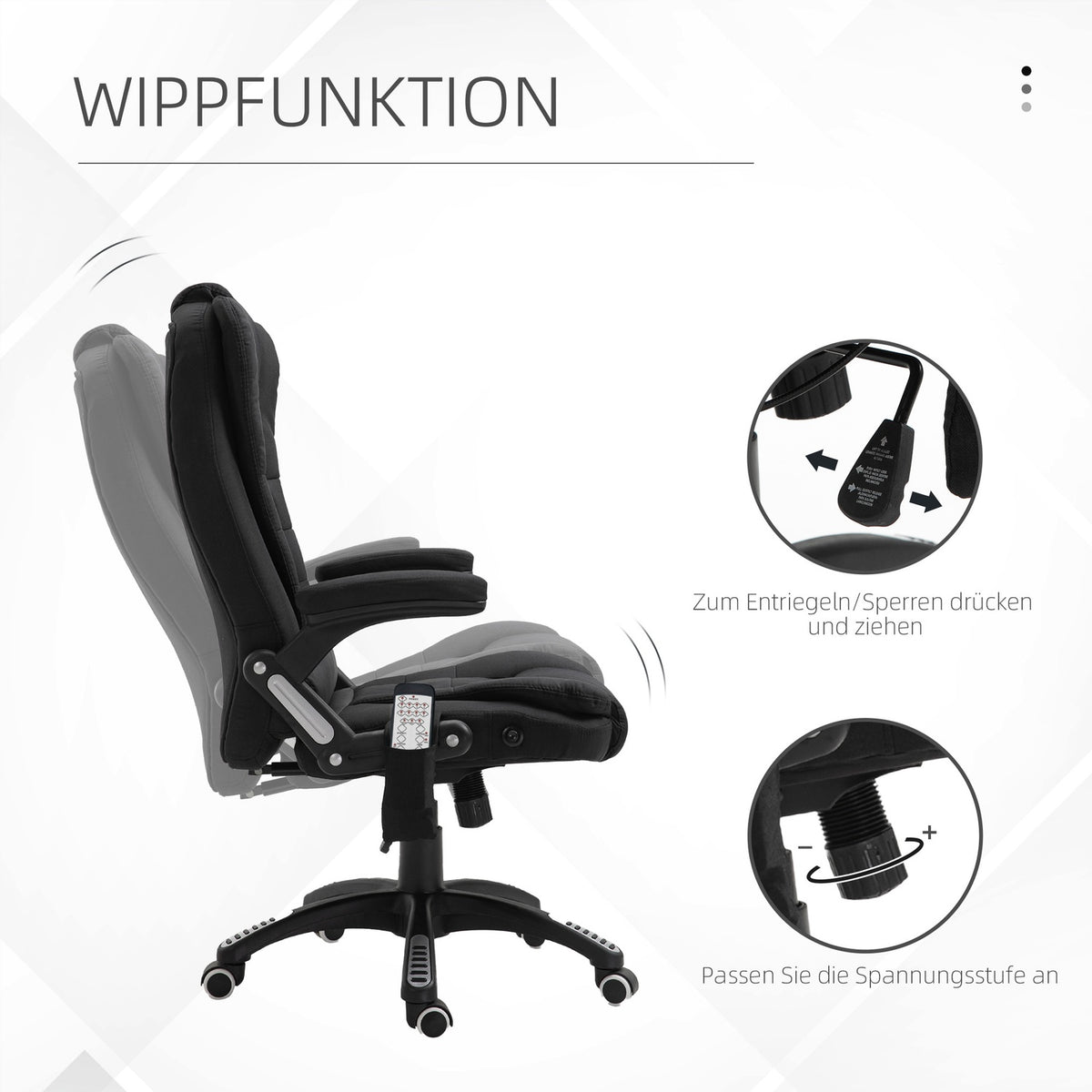 Office Chair Gaming Chair Massage Function Height Adjustable Black 67X74X116-126Cm