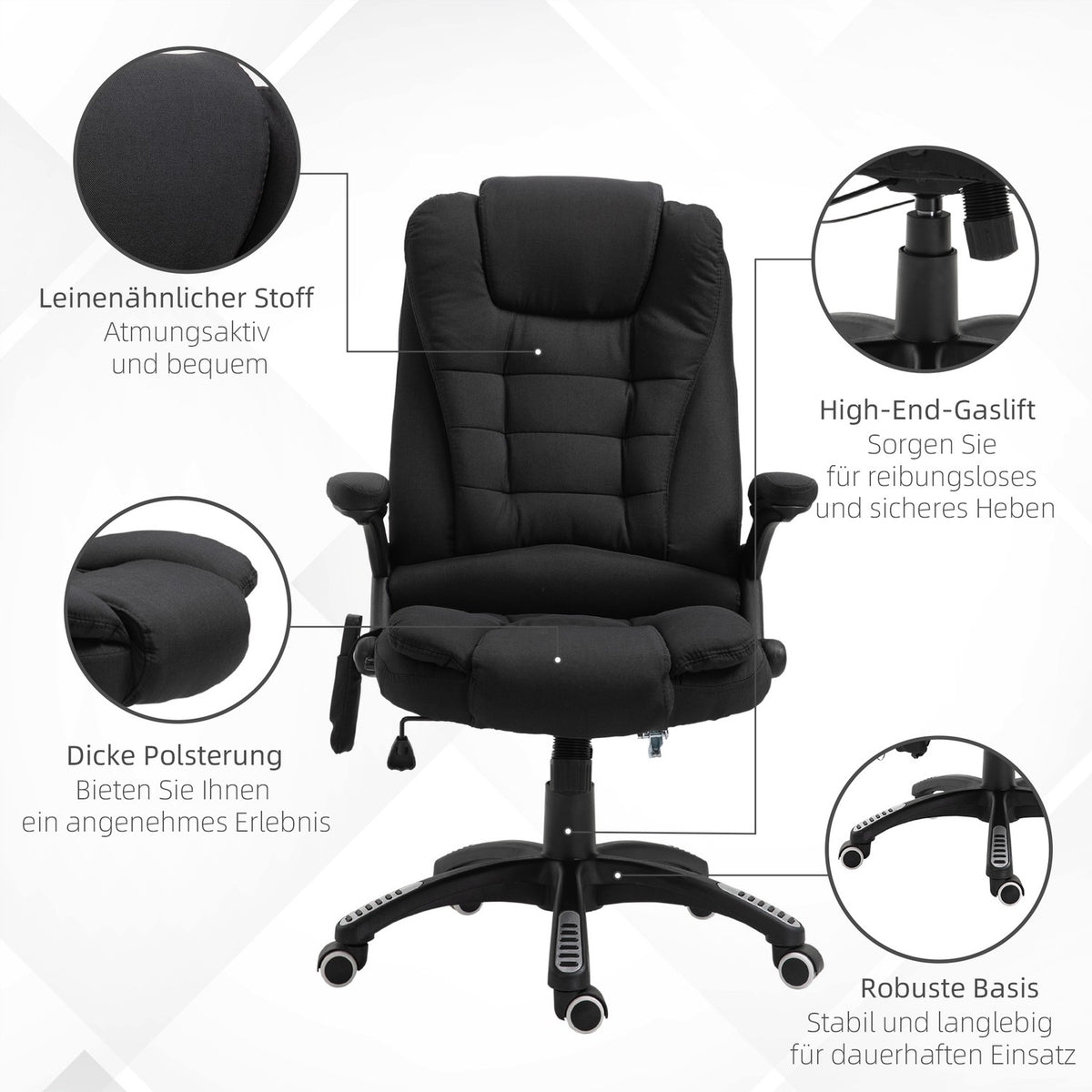 Office Chair Gaming Chair Massage Function Height Adjustable Black 67X74X116-126Cm