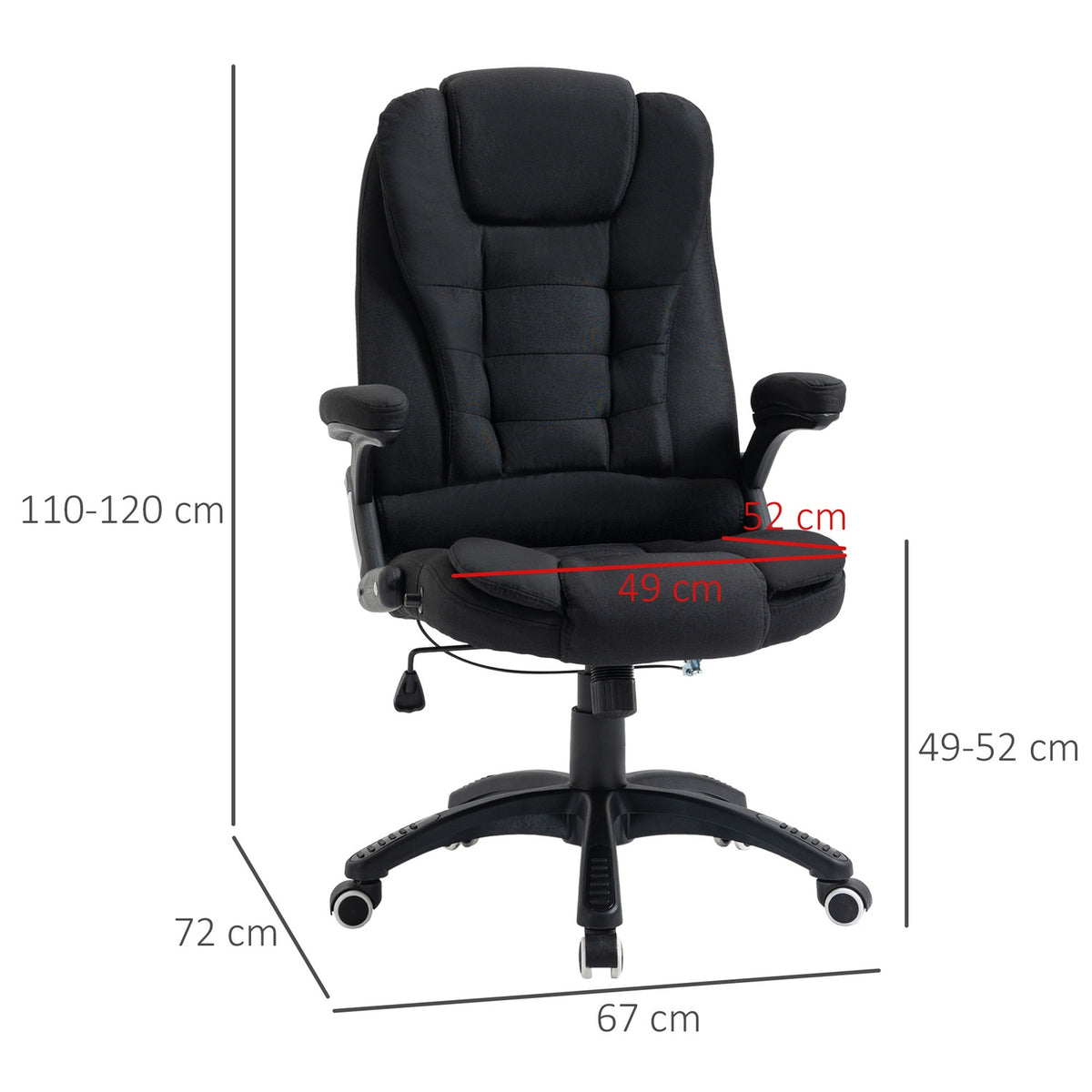 Office Chair Height-Adjustable Desk Chair Ergonomic Foam Pp Plastic Linen-Like Polyester Black 65 X 72 X 100-120 Cm