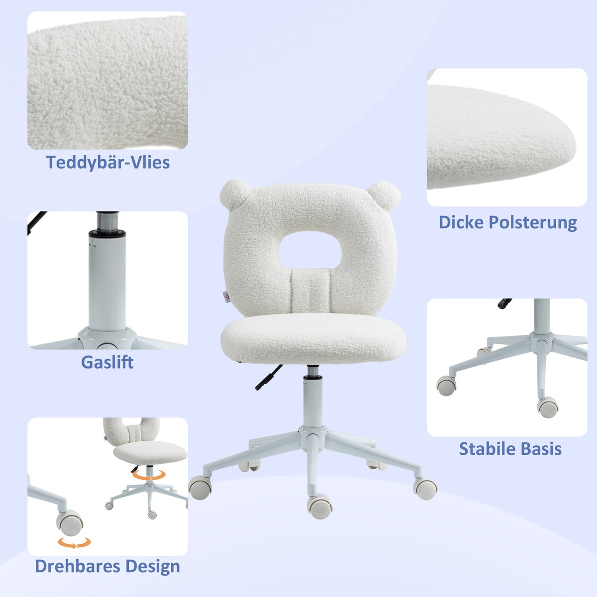 Office Chair, Height-Adjustable Desk Chair, Swivel Chair, Work Chair, Computer Chair For Living Room, Load Capacity Up To 120 Kg, Teddy Fleece