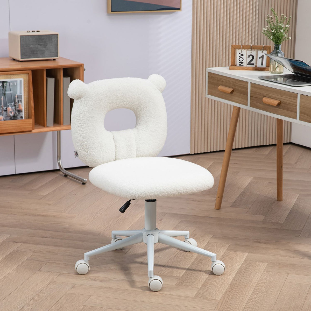 Office Chair, Height-Adjustable Desk Chair, Swivel Chair, Work Chair, Computer Chair For Living Room, Load Capacity Up To 120 Kg, Teddy Fleece