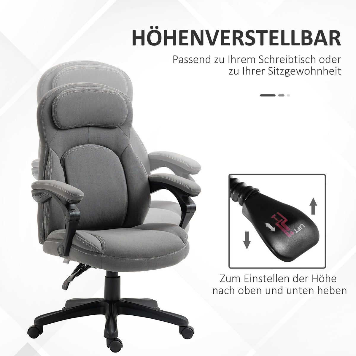Office Chair, Height-Adjustable Work Chair, Ergonomic Swivel Chair With Reclining Function, Loadable Up To 120Kg With Wheels In Linen Look, 71X69X112-12 Cm