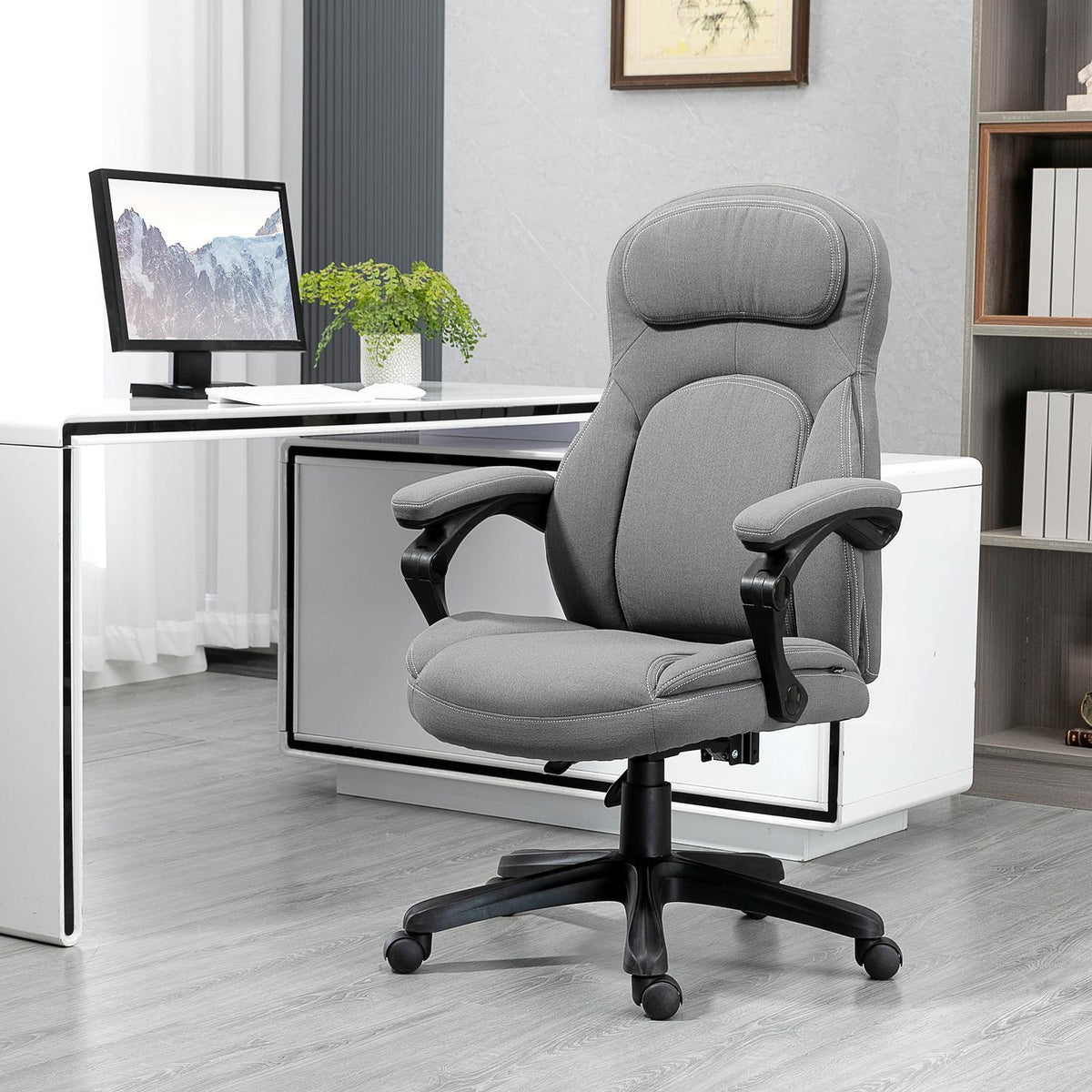 Office Chair, Height-Adjustable Work Chair, Ergonomic Swivel Chair With Reclining Function, Loadable Up To 120Kg With Wheels In Linen Look, 71X69X112-12 Cm