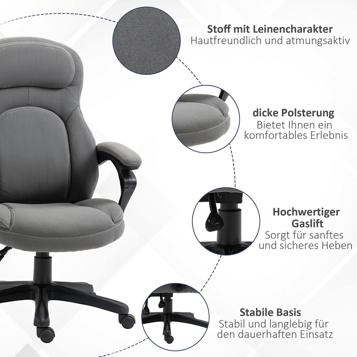 Office Chair, Height-Adjustable Work Chair, Ergonomic Swivel Chair With Reclining Function, Loadable Up To 120Kg With Wheels In Linen Look, 71X69X112-12 Cm