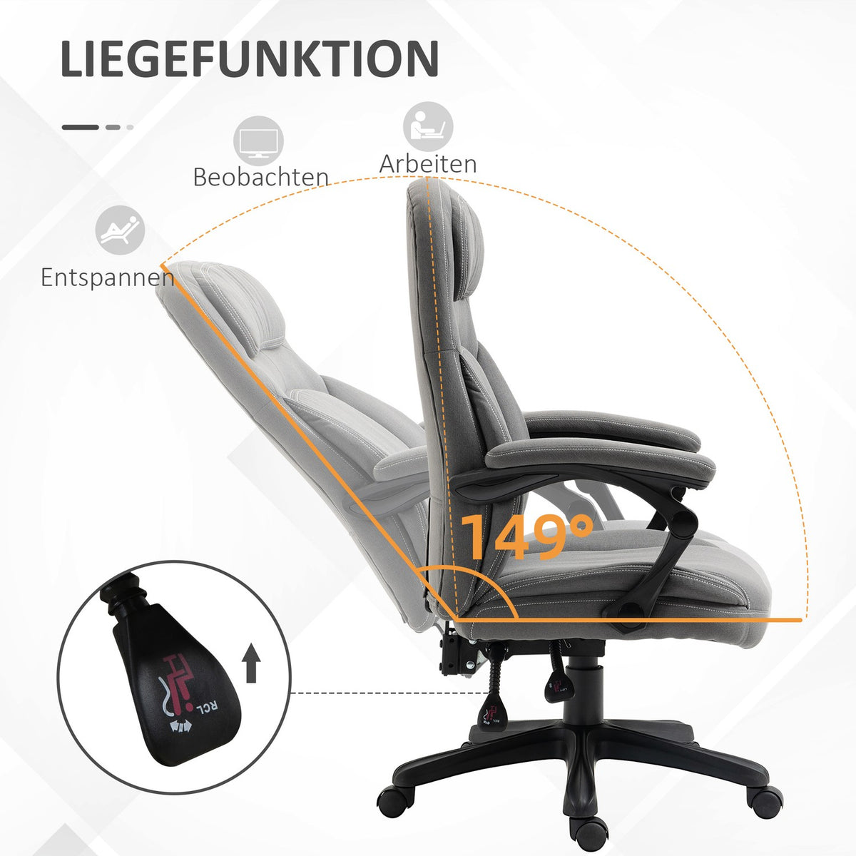 Office Chair, Height-Adjustable Work Chair, Ergonomic Swivel Chair With Reclining Function, Loadable Up To 120Kg With Wheels In Linen Look, 71X69X112-12 Cm