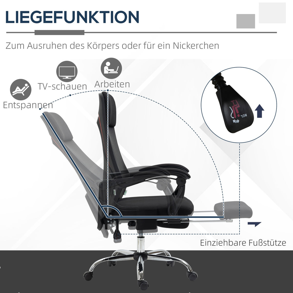 Office Chair Massage Chair With 2 Vibration Points, Reclining Function, Footrest, Usb, Mesh Fabric