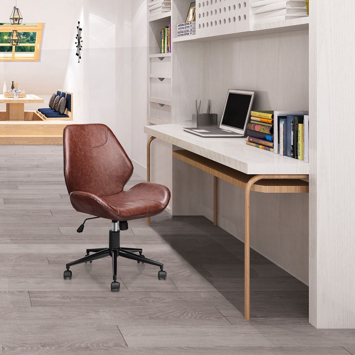 Office Chair, Mid-Back PU, Adjustable Height, Swivel
