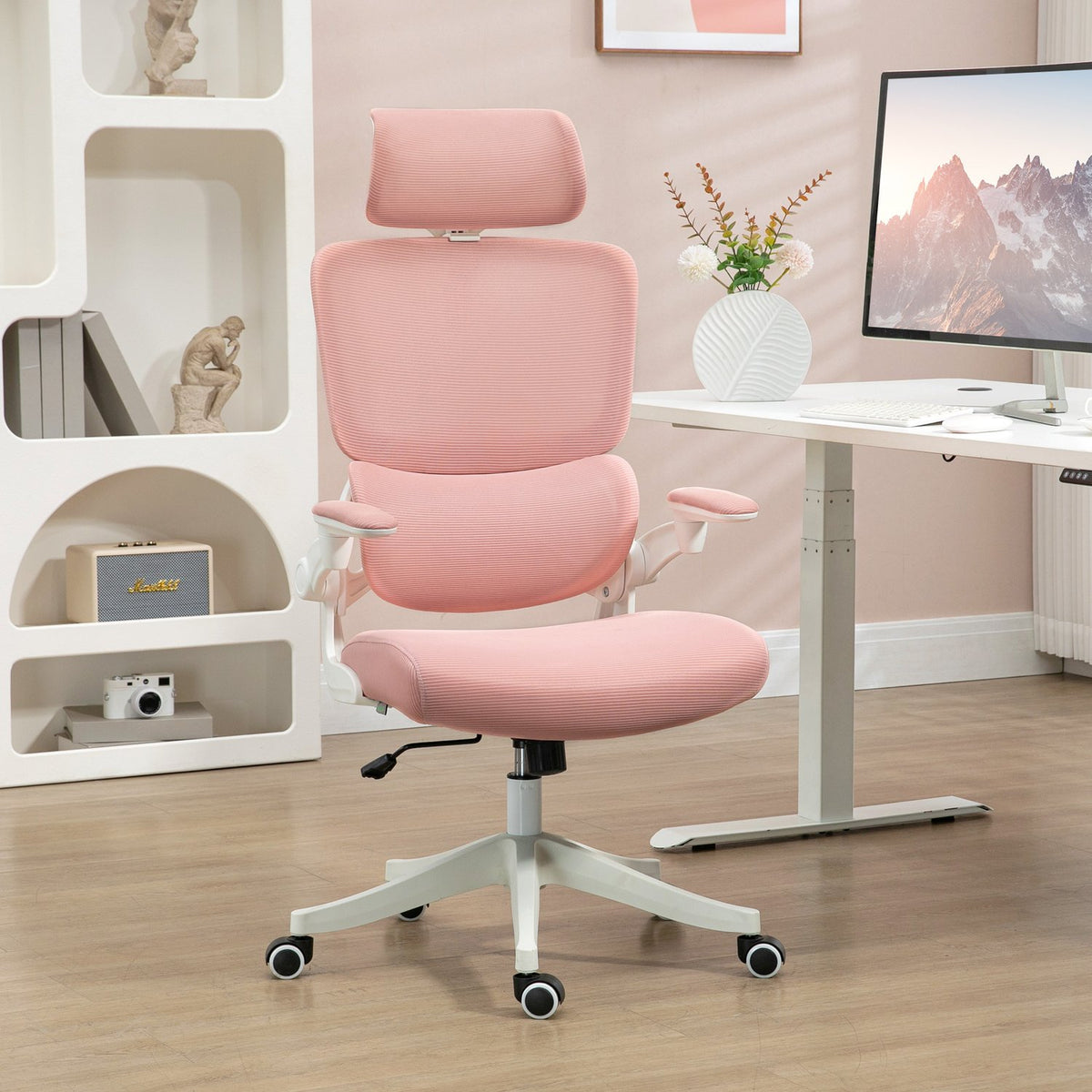 Office Chair Rocker Function, Desk Chair, Height-Adjustable Computer Chair Up To 120Kg, Mesh, Pink, 62X58X120-133Cm