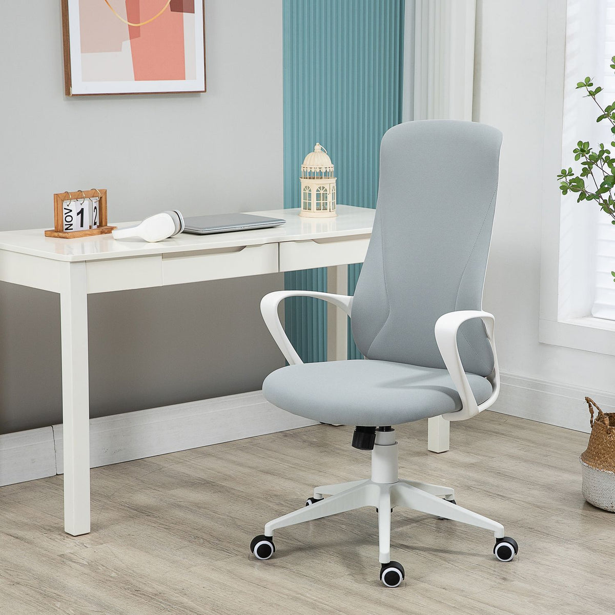 Office Chair Rocker Function, Height-Adjustable Desk Chair, Ergonomic Computer Chair, Swivel, Stretch Fabric, Light Grey