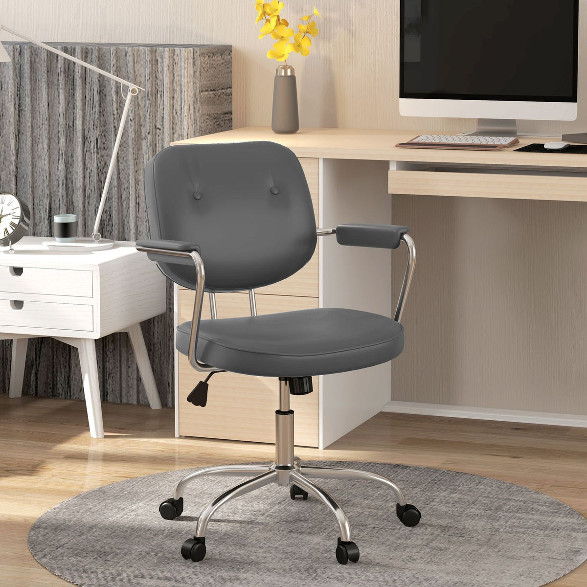 Office Chair Rocker Function, Imitation Leather Look, Height Adjustable 82-92Cm, Wheels, Up To 120Kg, Swivel Chair