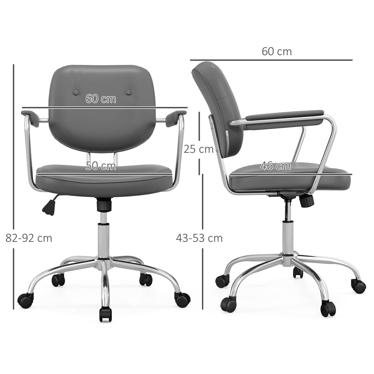 Office Chair Rocker Function, Imitation Leather Look, Height Adjustable 82-92Cm, Wheels, Up To 120Kg, Swivel Chair