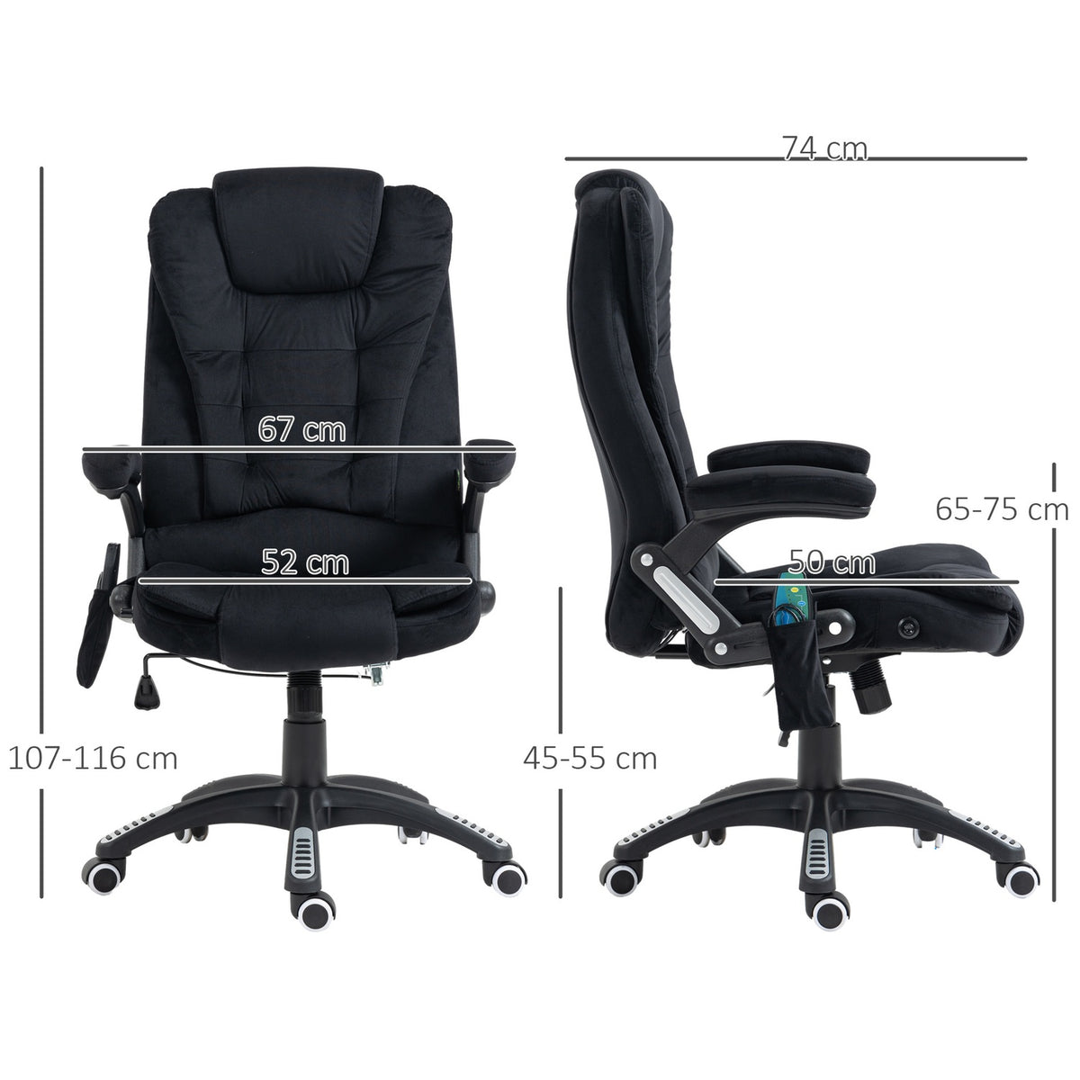 Office Chair Rocker Function Massage Chair Heat Function Ergonomic Height Adjustable Up To 120Kg Black