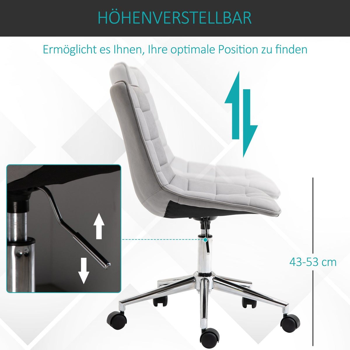 Office Chair Swivel And Desk Chair, 360° Rotatable, Microfiber, Light Gray, 60X60X90Cm