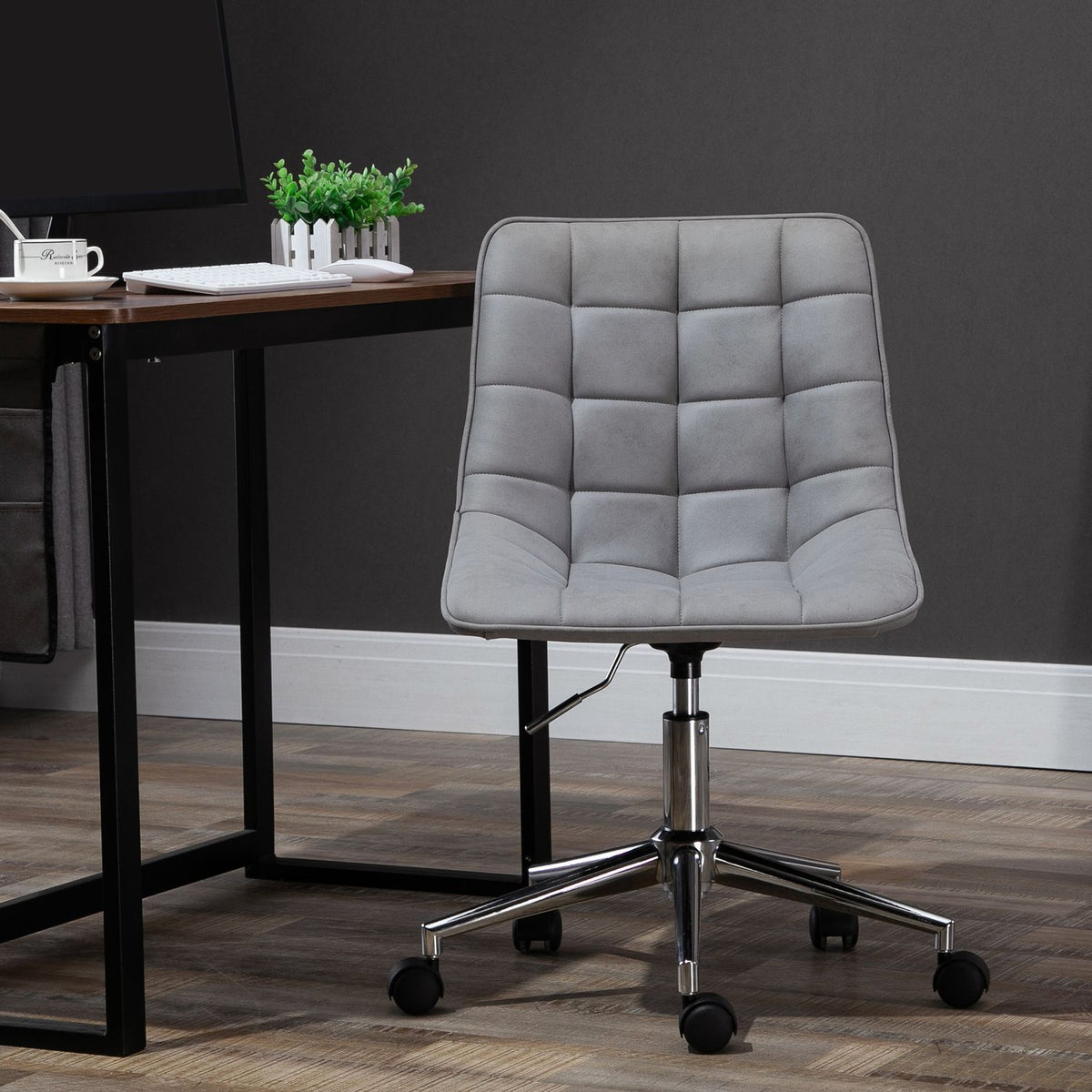 Office Chair Swivel And Desk Chair, 360° Rotatable, Microfiber, Light Gray, 60X60X90Cm