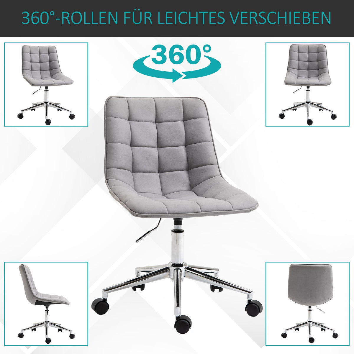 Office Chair Swivel And Desk Chair, 360° Rotatable, Microfiber, Light Gray, 60X60X90Cm