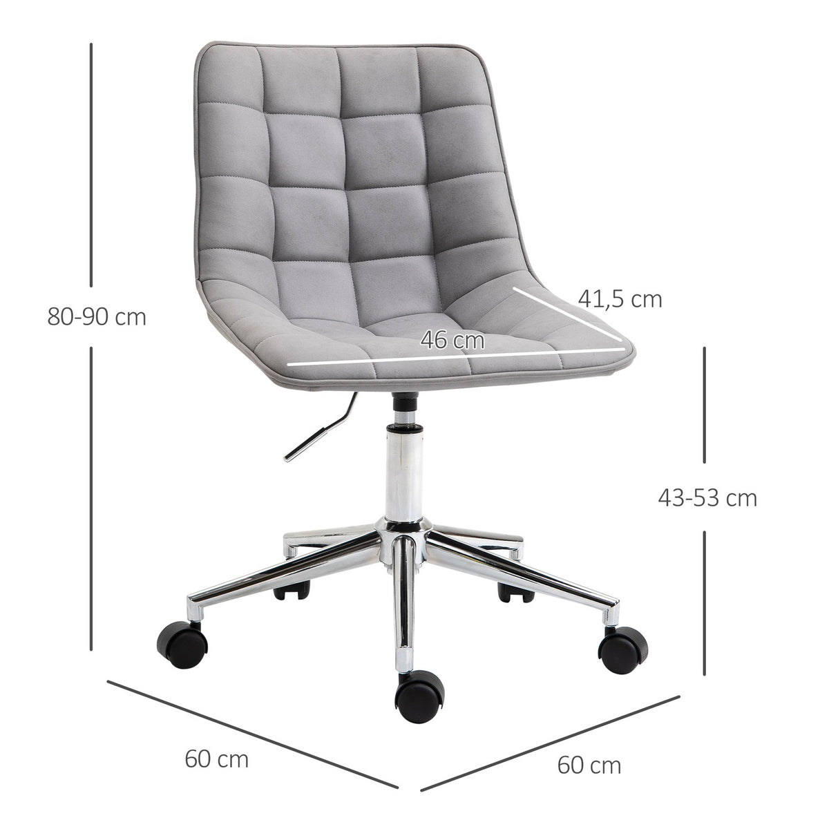 Office Chair Swivel And Desk Chair, 360° Rotatable, Microfiber, Light Gray, 60X60X90Cm