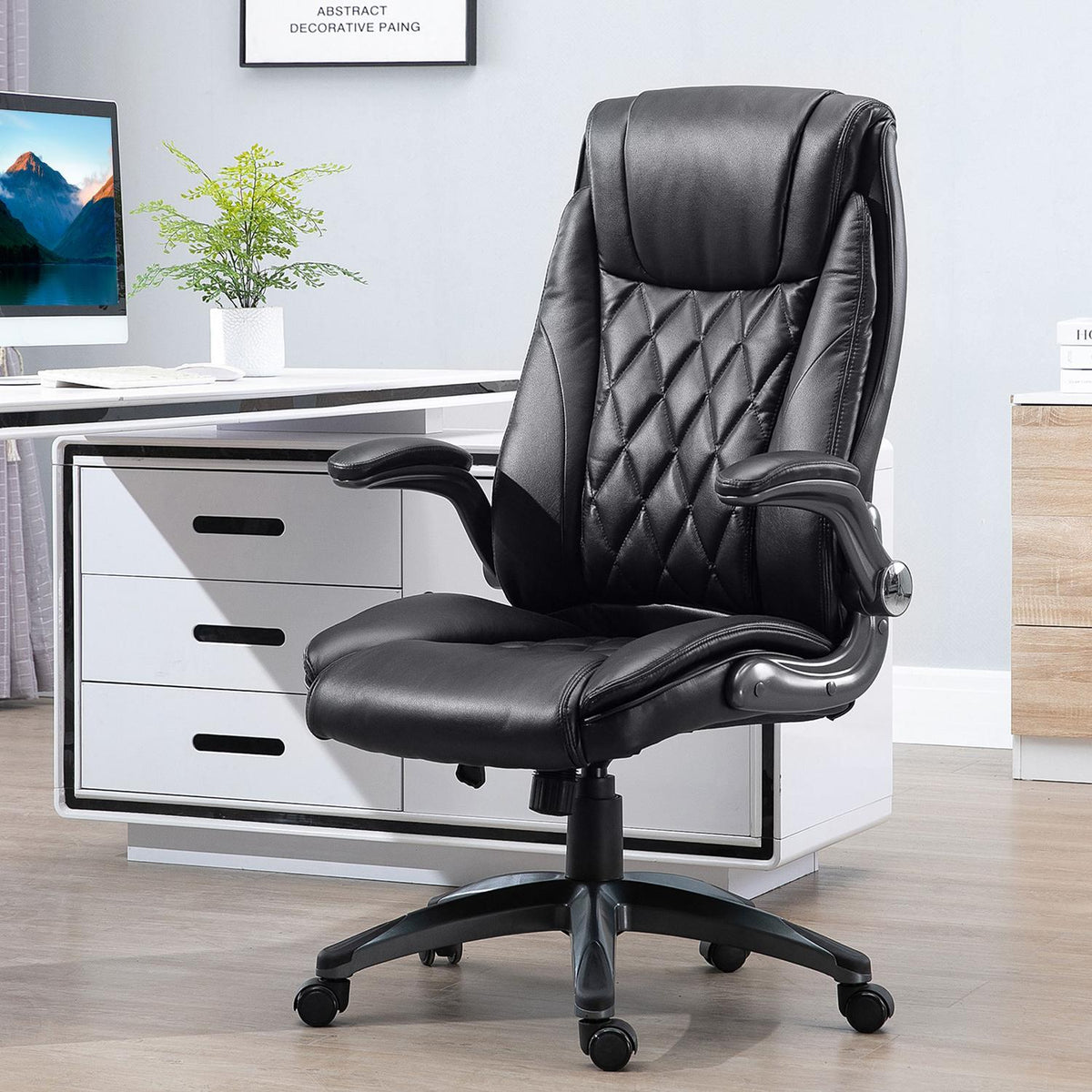 Office Chair, Swivel Chair, Computer Chair, Ergonomic, Rocker Function, Height Adjustable, Headrest, Padded Armrests, Black