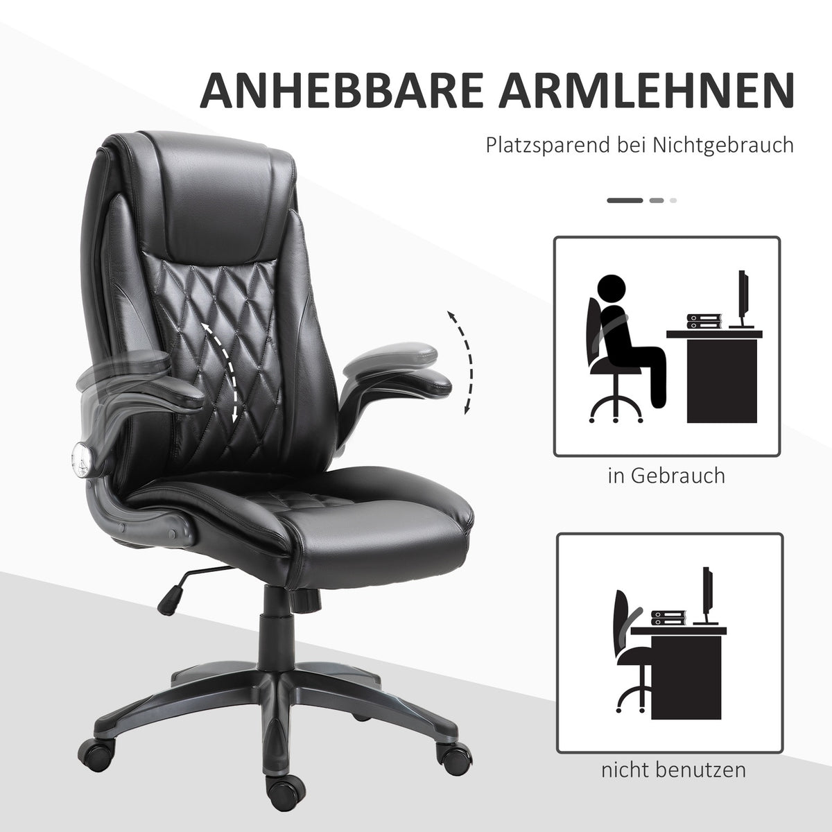 Office Chair, Swivel Chair, Computer Chair, Ergonomic, Rocker Function, Height Adjustable, Headrest, Padded Armrests, Black