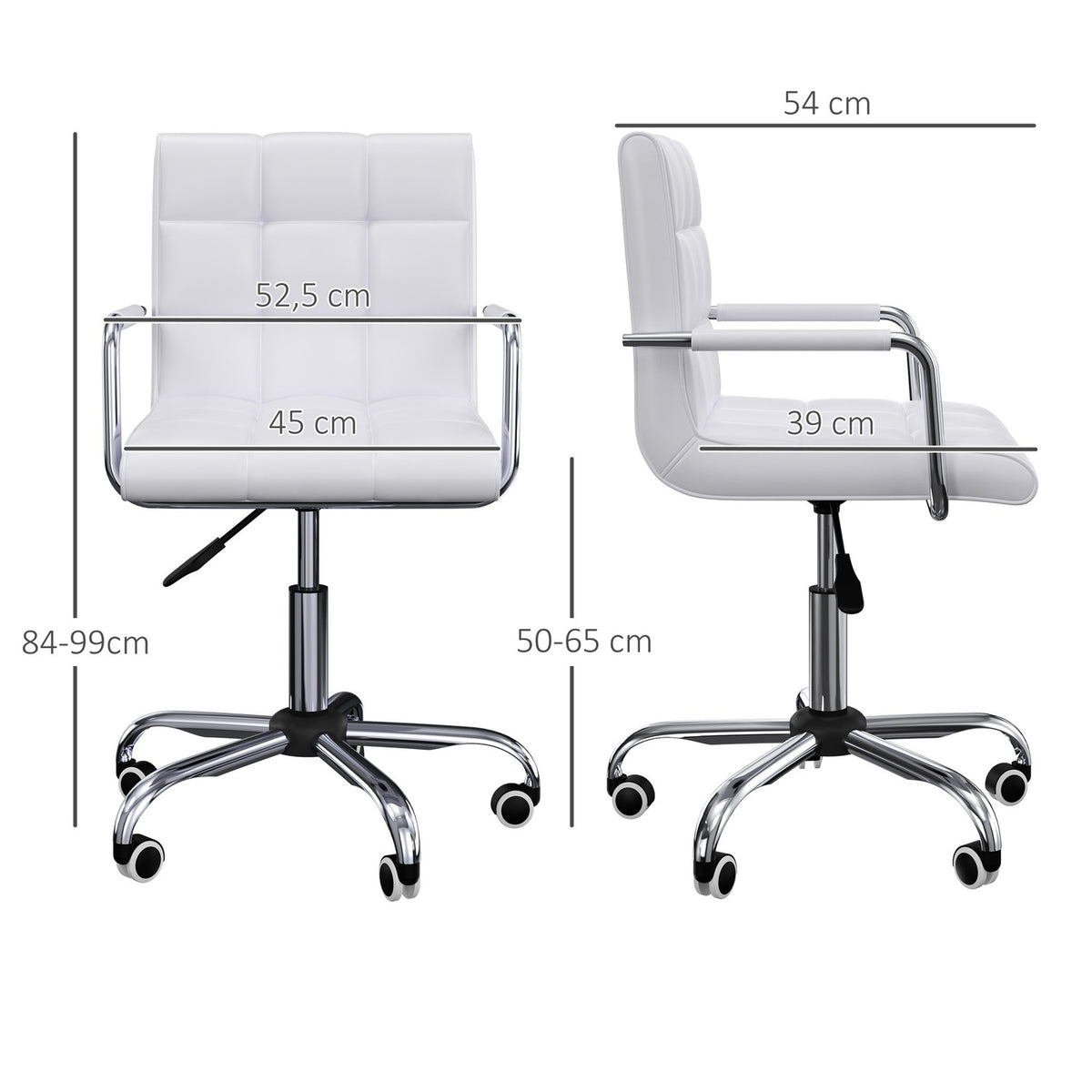 Office Chair Swivel Chair Cosmetic Stool Rolling Stool Swivel Stool Work Stool Executive Chair Chair Desk Chair Metal Pu White 52.5 X 54 X 84-99 Cm