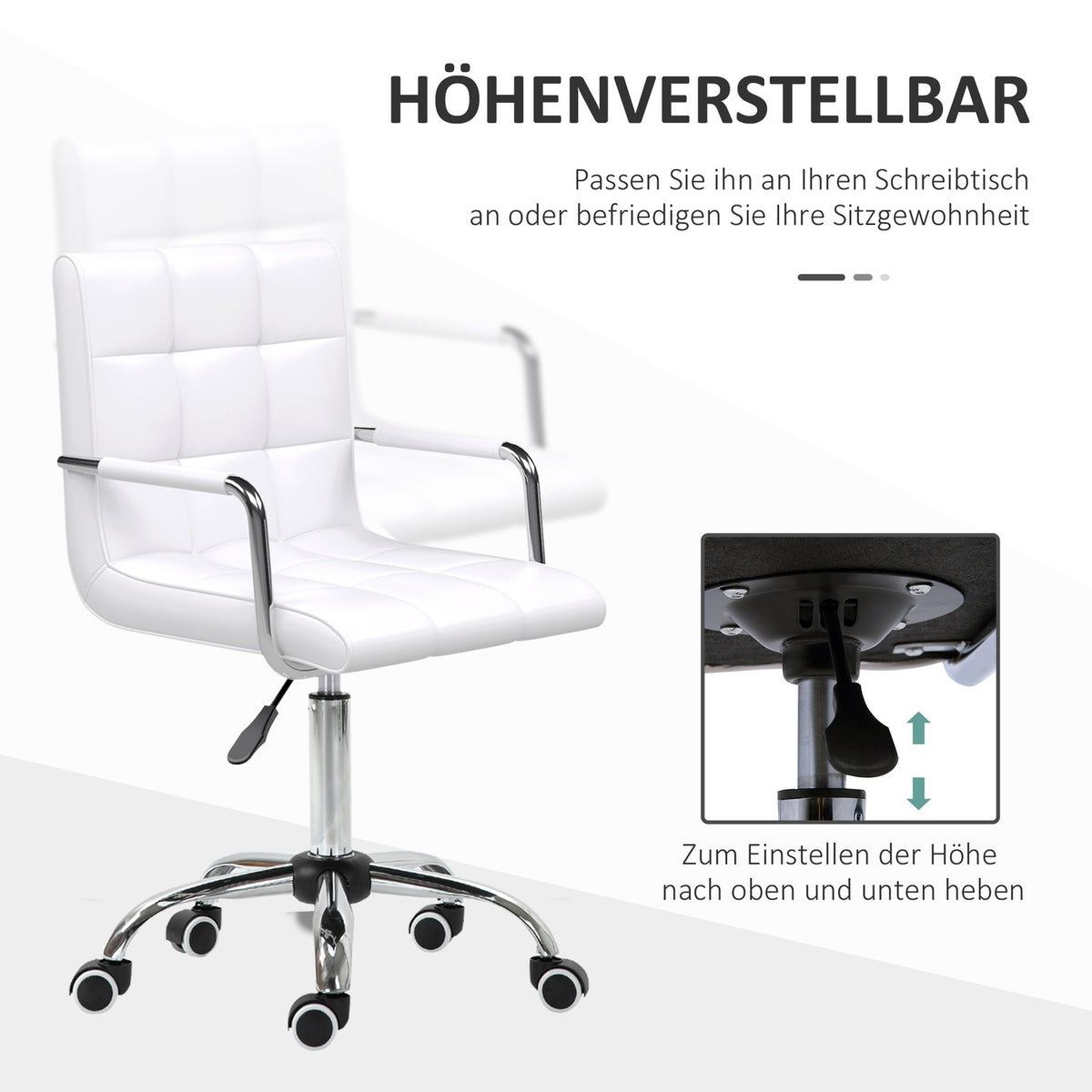 Office Chair Swivel Chair Cosmetic Stool Rolling Stool Swivel Stool Work Stool Executive Chair Chair Desk Chair Metal Pu White 52.5 X 54 X 84-99 Cm