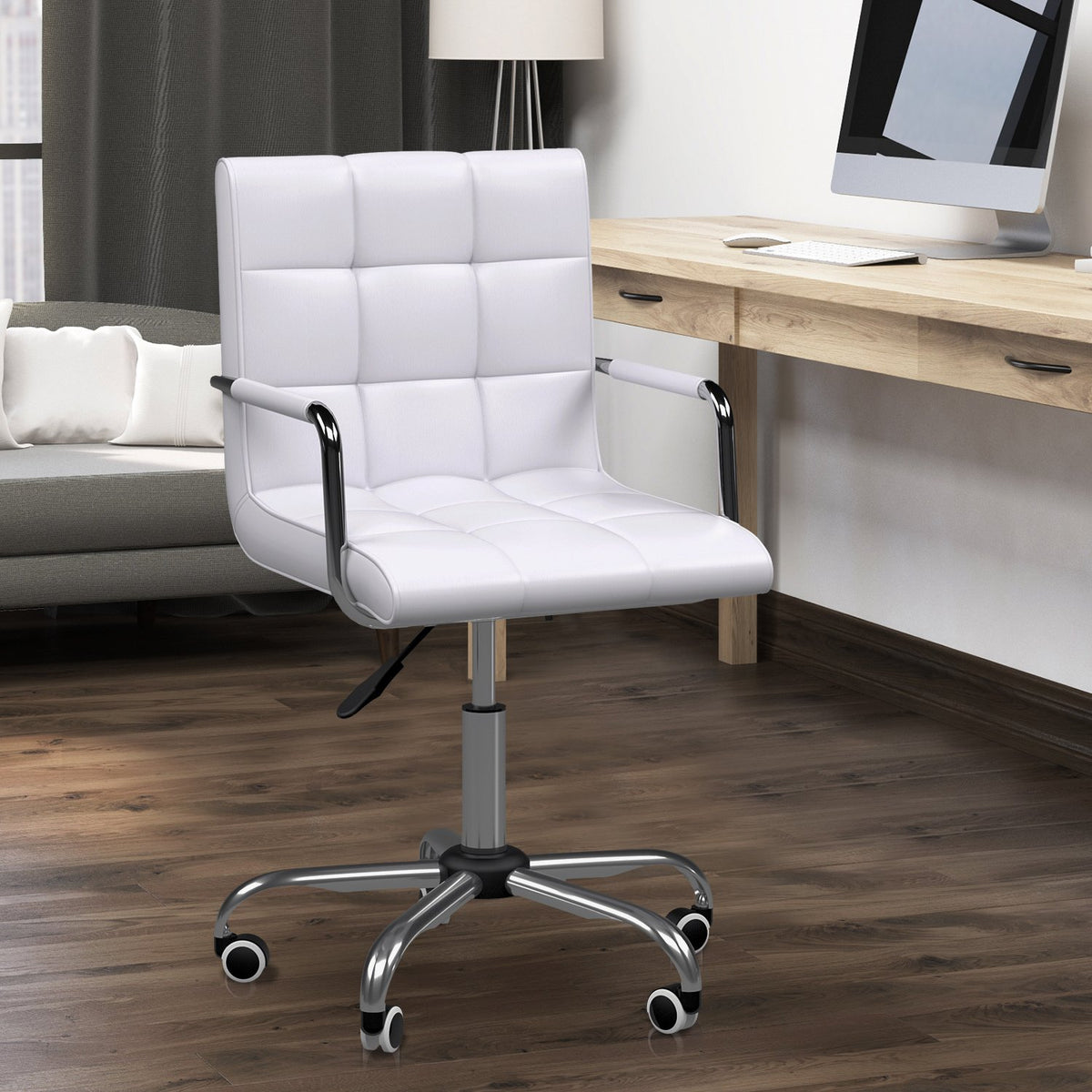 Office Chair Swivel Chair Cosmetic Stool Rolling Stool Swivel Stool Work Stool Executive Chair Chair Desk Chair Metal Pu White 52.5 X 54 X 84-99 Cm