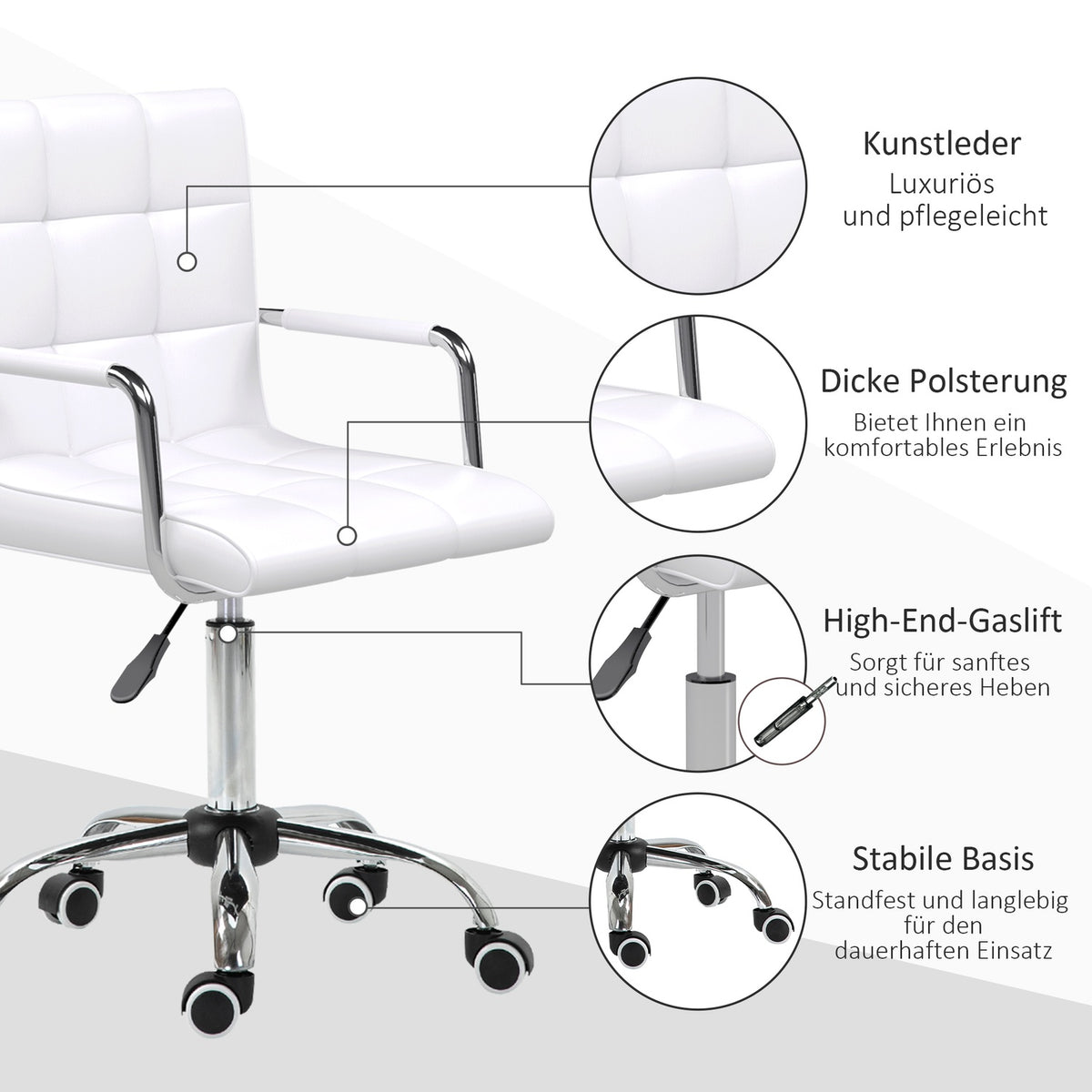 Office Chair Swivel Chair Cosmetic Stool Rolling Stool Swivel Stool Work Stool Executive Chair Chair Desk Chair Metal Pu White 52.5 X 54 X 84-99 Cm