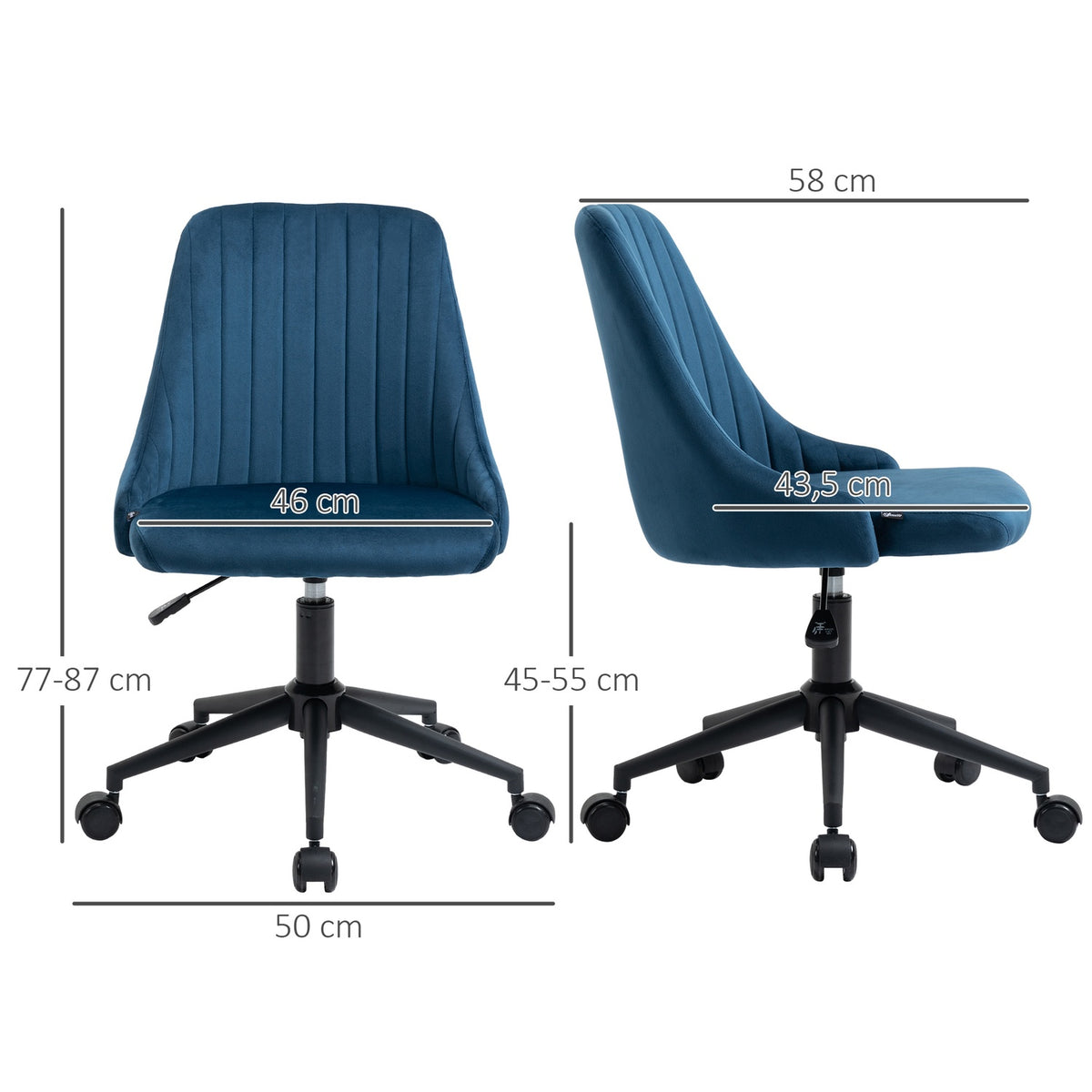 Office Chair Swivel Chair Desk Chair Ergonomic Line Design Height Adjustable 360° Rotatable Velvety Polyester Blue 50 X 58 X 77-85 Cm
