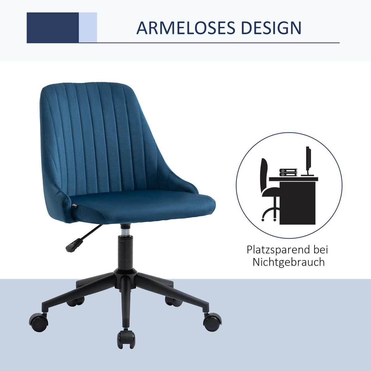 Office Chair Swivel Chair Desk Chair Ergonomic Line Design Height Adjustable 360° Rotatable Velvety Polyester Blue 50 X 58 X 77-85 Cm