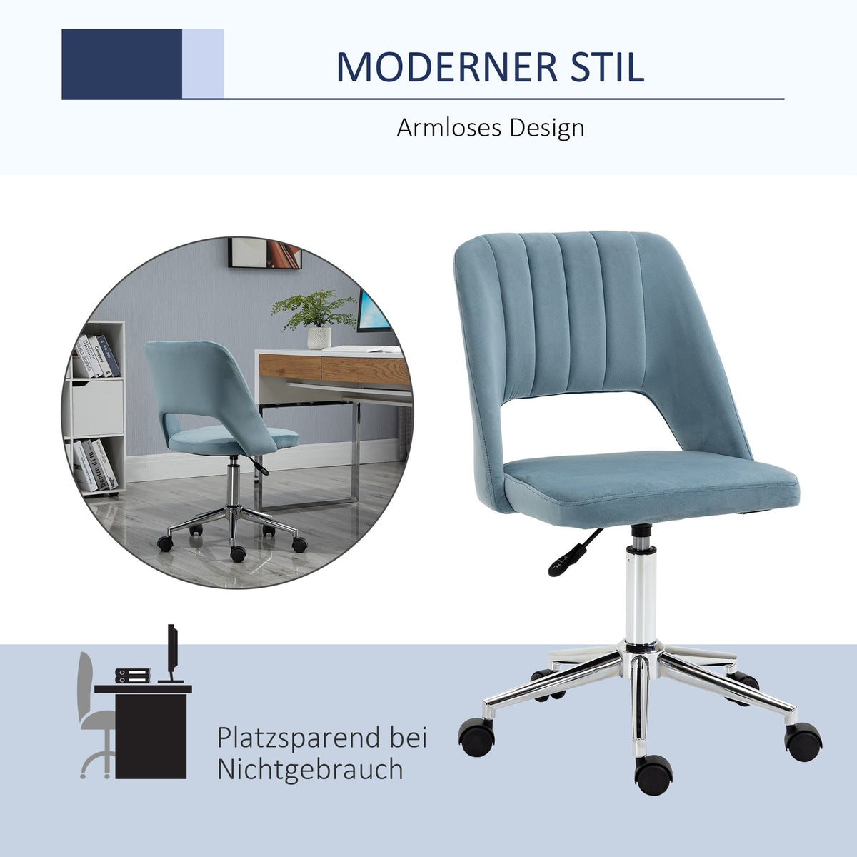 Office Chair Swivel Chair Desk Chair Height Adjustable 360° Rotatable Scallop Design Foam Velvet Polyester