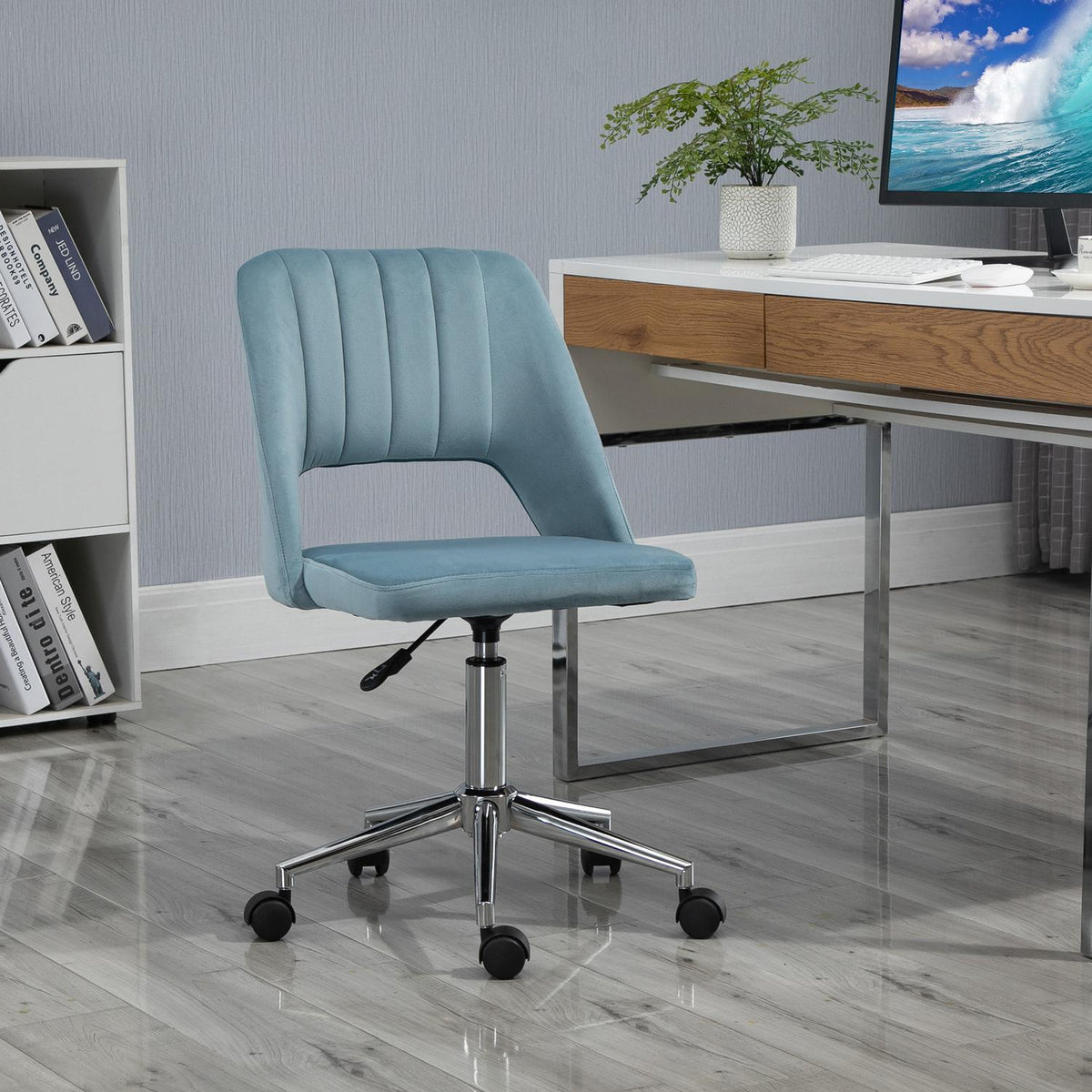 Office Chair Swivel Chair Desk Chair Height Adjustable 360° Rotatable Scallop Design Foam Velvet Polyester
