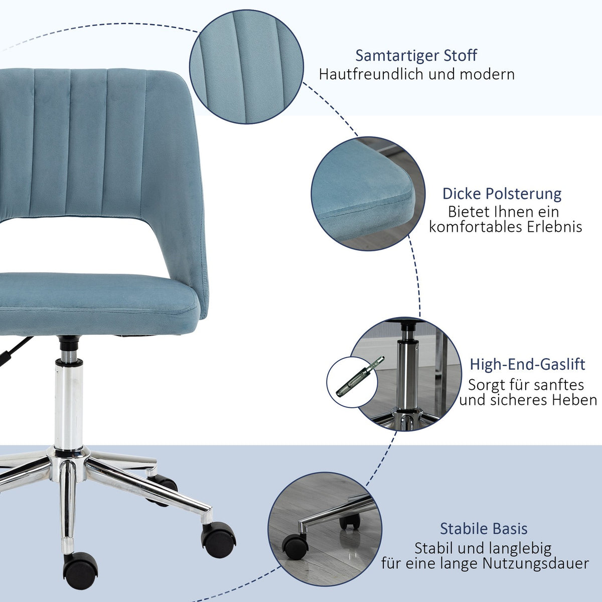 Office Chair Swivel Chair Desk Chair Height Adjustable 360° Rotatable Scallop Design Foam Velvet Polyester