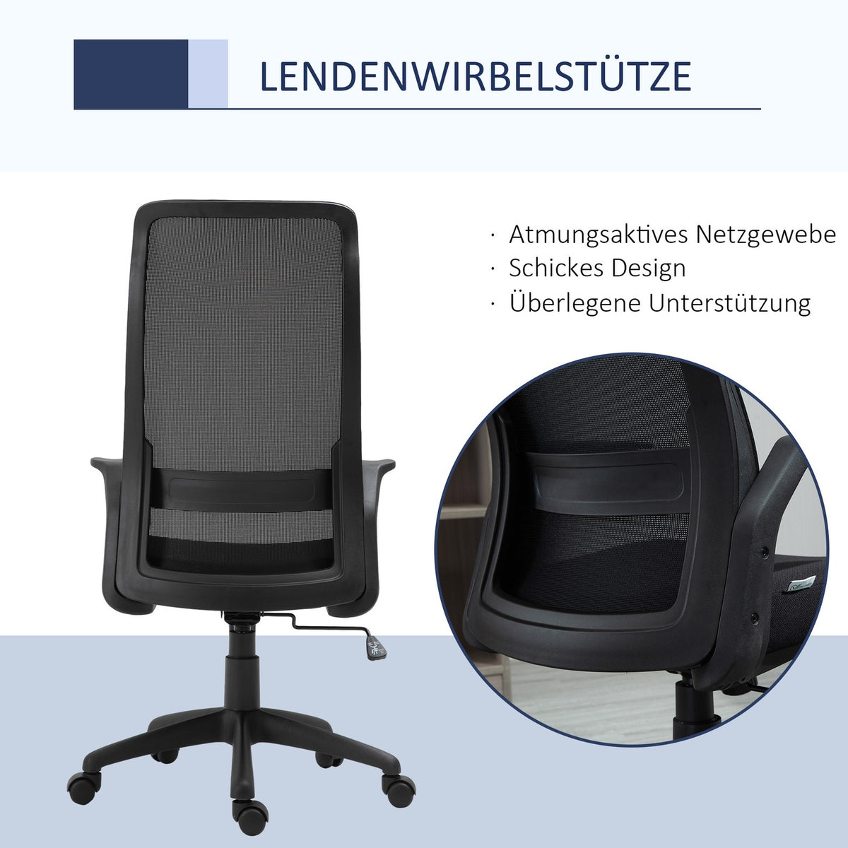 Office Chair Swivel Chair Desk Chair Height Adjustable Ergonomic 360° Swivel Wheels Office Foam Nylon Black