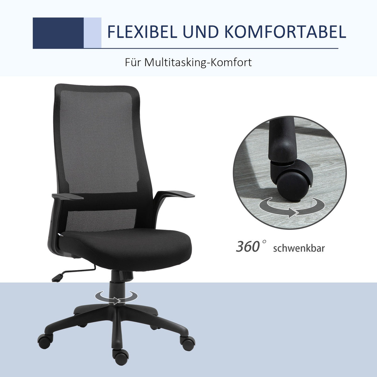 Office Chair Swivel Chair Desk Chair Height Adjustable Ergonomic 360° Swivel Wheels Office Foam Nylon Black