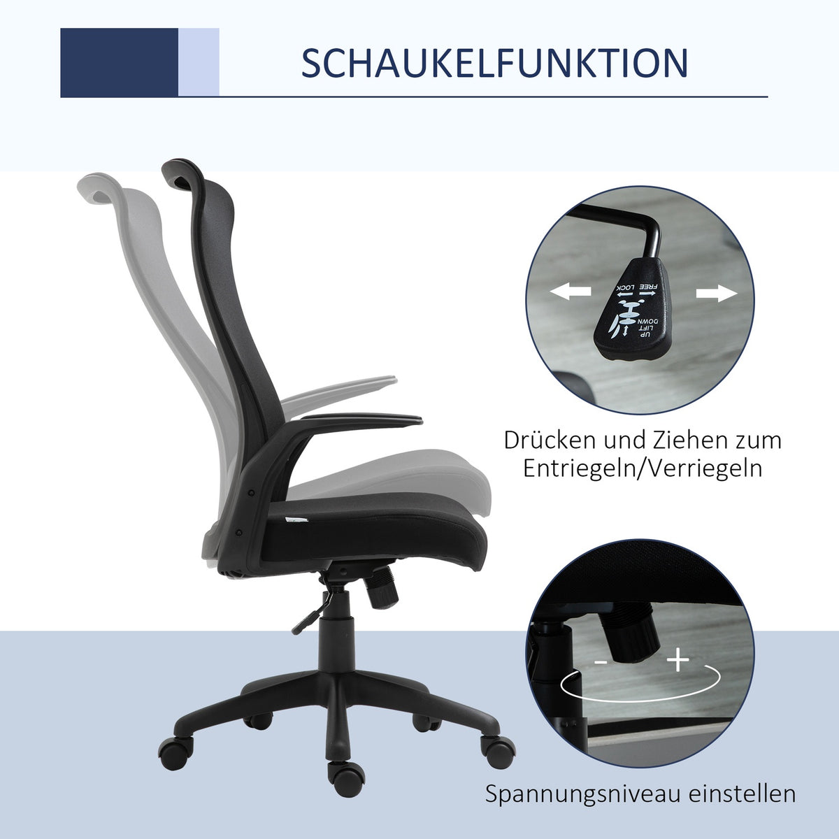 Office Chair Swivel Chair Desk Chair Height Adjustable Ergonomic 360° Swivel Wheels Office Foam Nylon Black