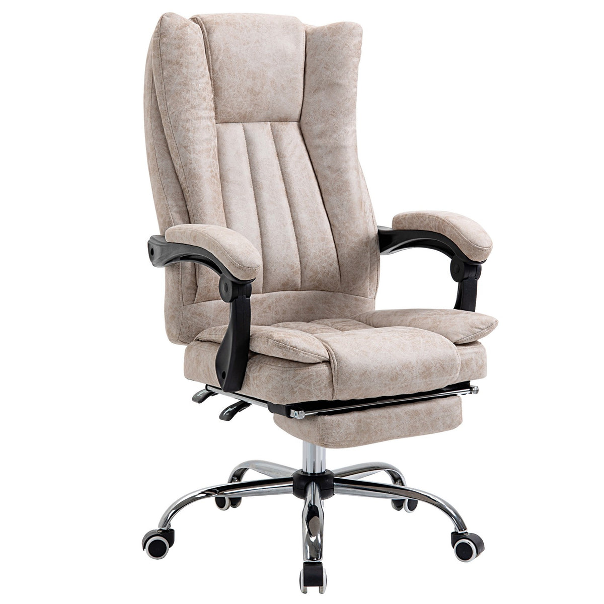 Office Chair Swivel Chair Desk Chair With Reclining Function Footrest Height Adjustable Microfiber Beige + Black + Silver 63 X 71 X 110-118 Cm