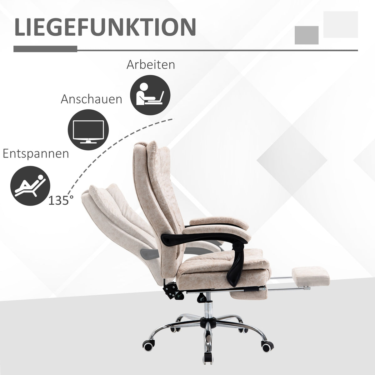 Office Chair Swivel Chair Desk Chair With Reclining Function Footrest Height Adjustable Microfiber Beige + Black + Silver 63 X 71 X 110-118 Cm