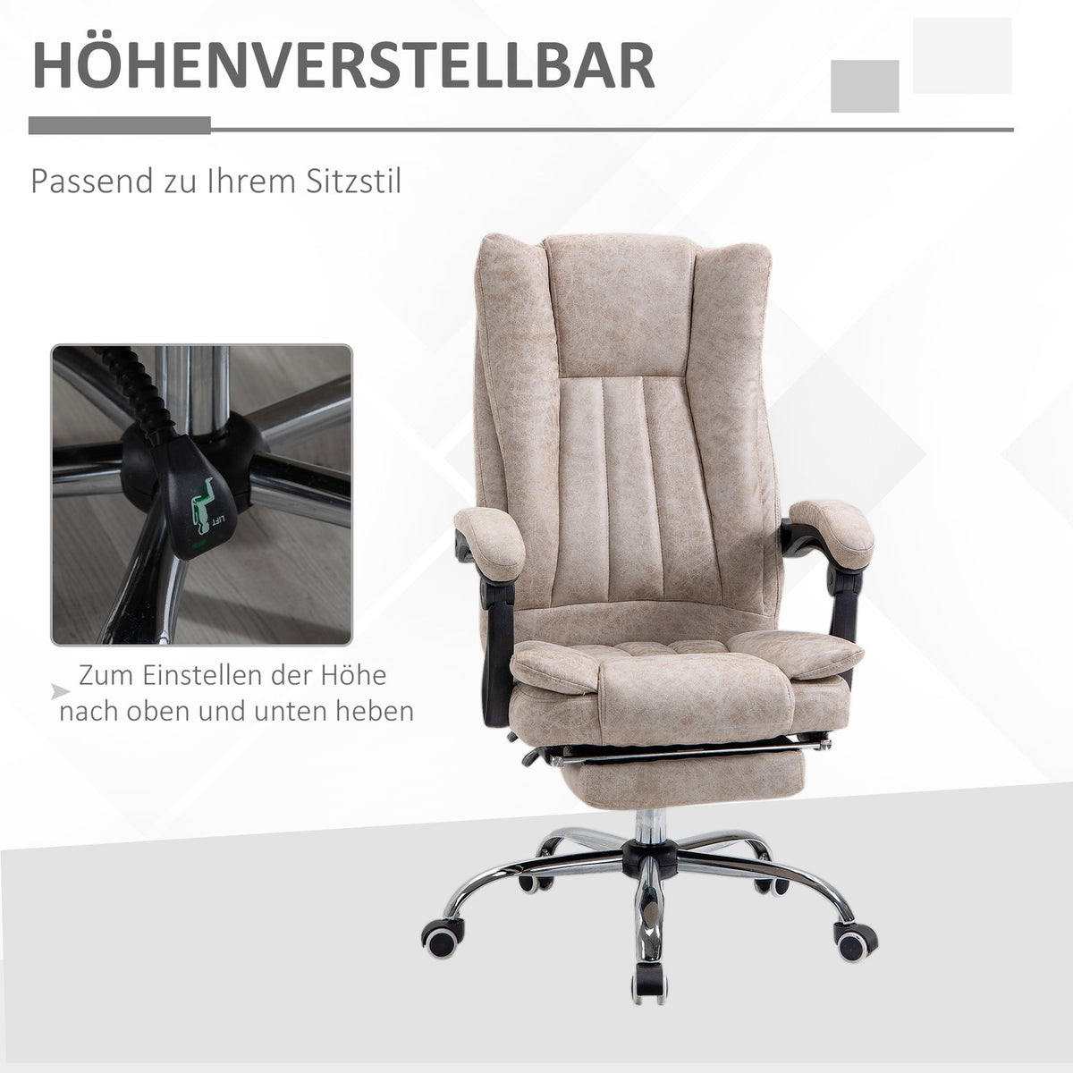 Office Chair Swivel Chair Desk Chair With Reclining Function Footrest Height Adjustable Microfiber Beige + Black + Silver 63 X 71 X 110-118 Cm