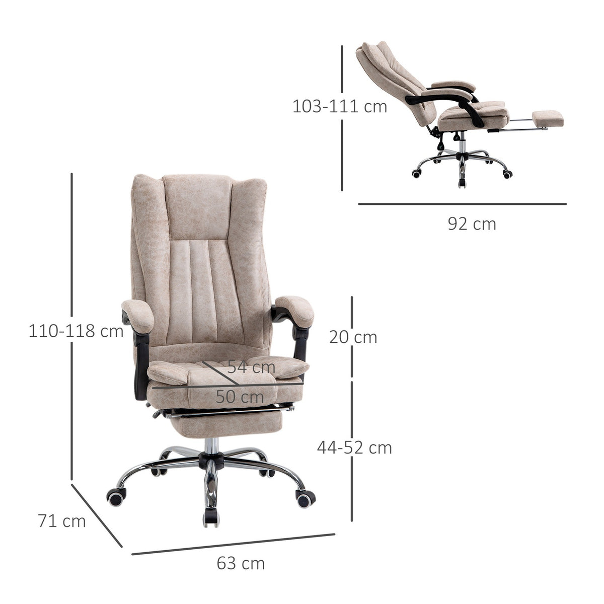 Office Chair Swivel Chair Desk Chair With Reclining Function Footrest Height Adjustable Microfiber Beige + Black + Silver 63 X 71 X 110-118 Cm