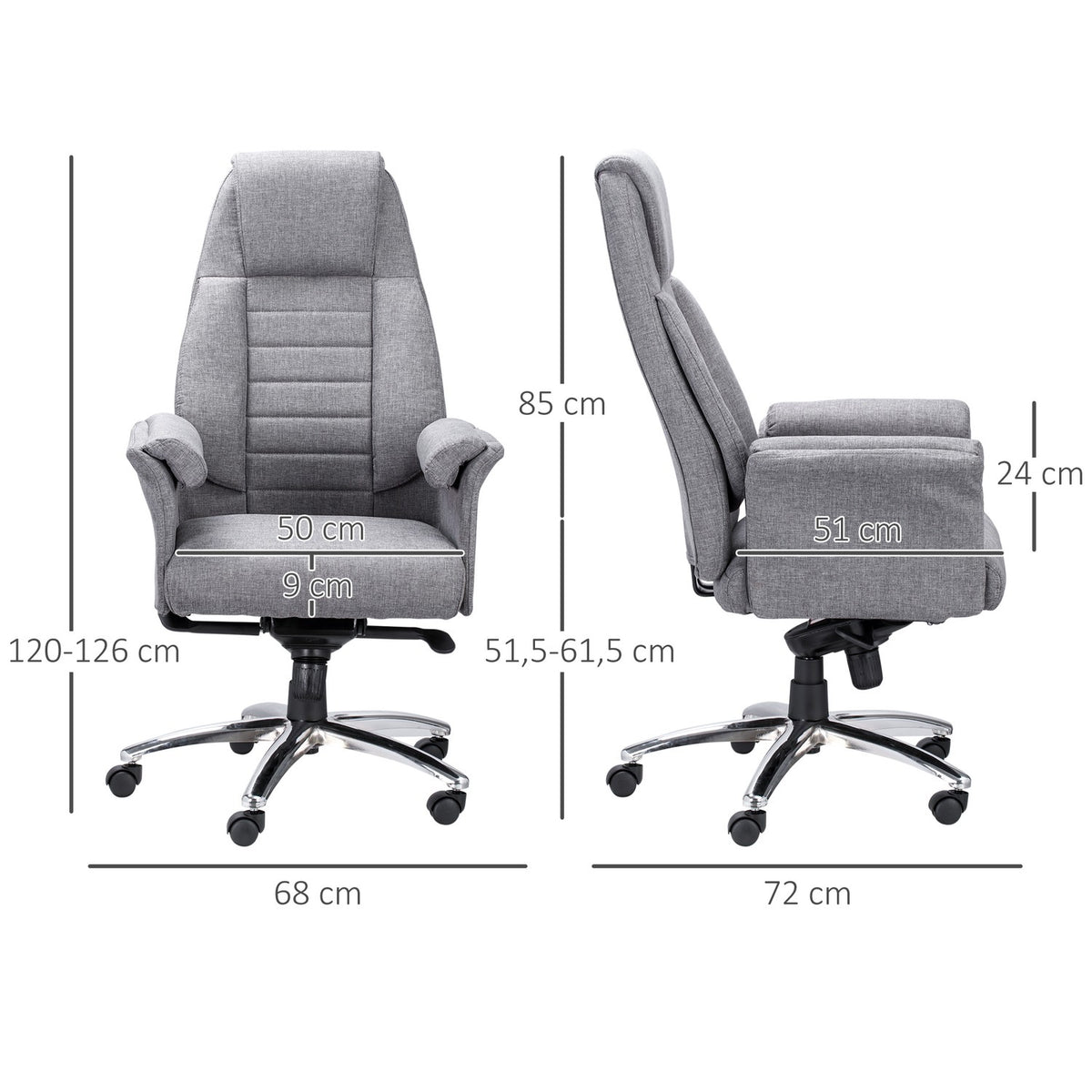 Office Chair Swivel Chair Ergonomic, Armrest & Height Adjustable, Faux Linen, Light Gray, 68X72X120-126Cm