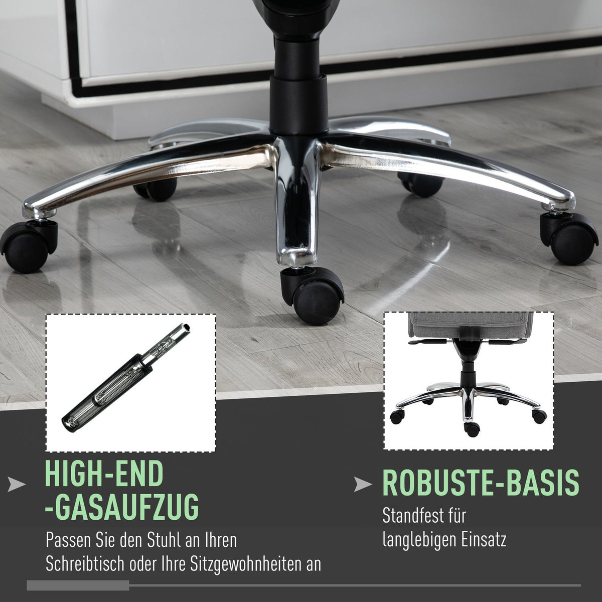 Office Chair Swivel Chair Ergonomic, Armrest & Height Adjustable, Faux Linen, Light Gray, 68X72X120-126Cm