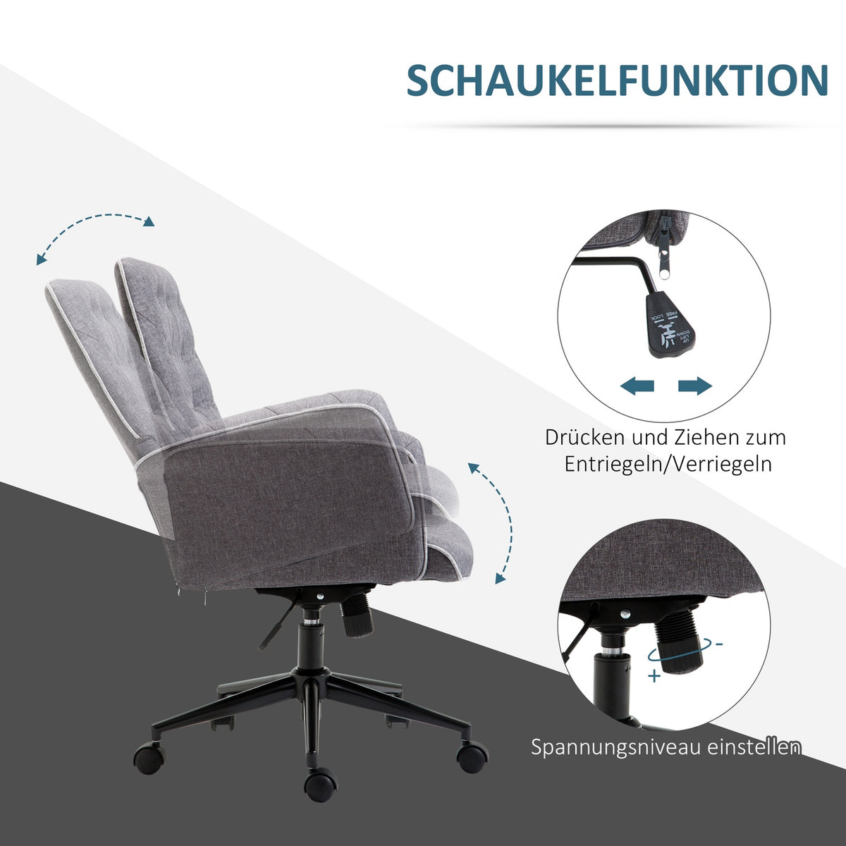 Office Chair Swivel Chair Home Office Chair With Rocker Function, Height Adjustable, 66X69X89.5-97 Cm